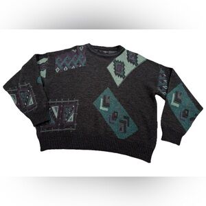 Vintage Kensington Italia Geometric Knit Sweater 90s Made in Italy Size L